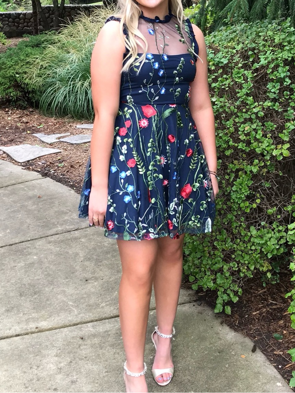 City Studio Navy Floral Embroidered Party Dress